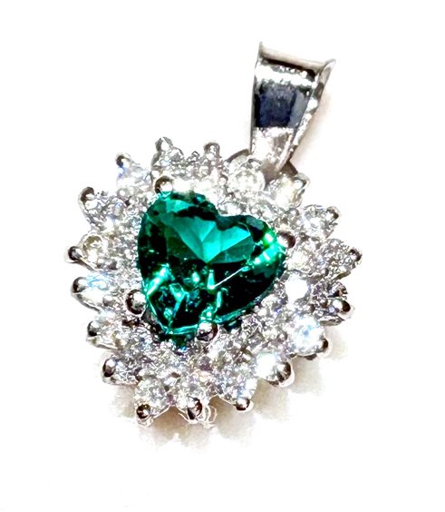 Colgante Sommer Mujer CUORE in Oro blanco Smeraldo sintetico 0.33 Ct CUORE BYRON DIA 0.36 G/VS - CUORE BYRON DIA 0.36 G/VS